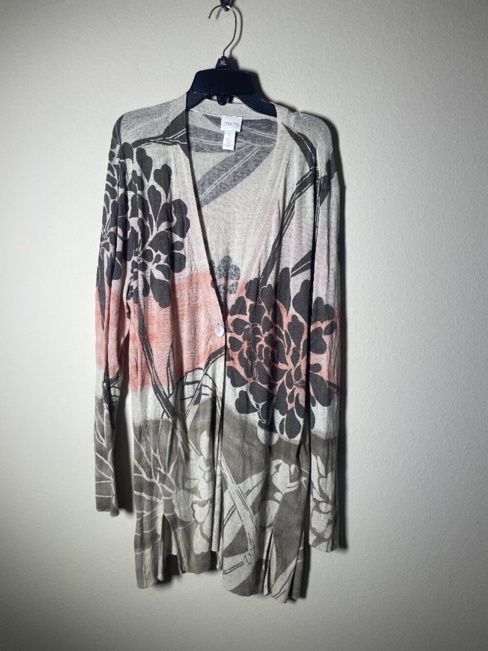 Chico's Women's Floral Lightweight Linen/Cotton 1 Button Cardigan 3 (L)!